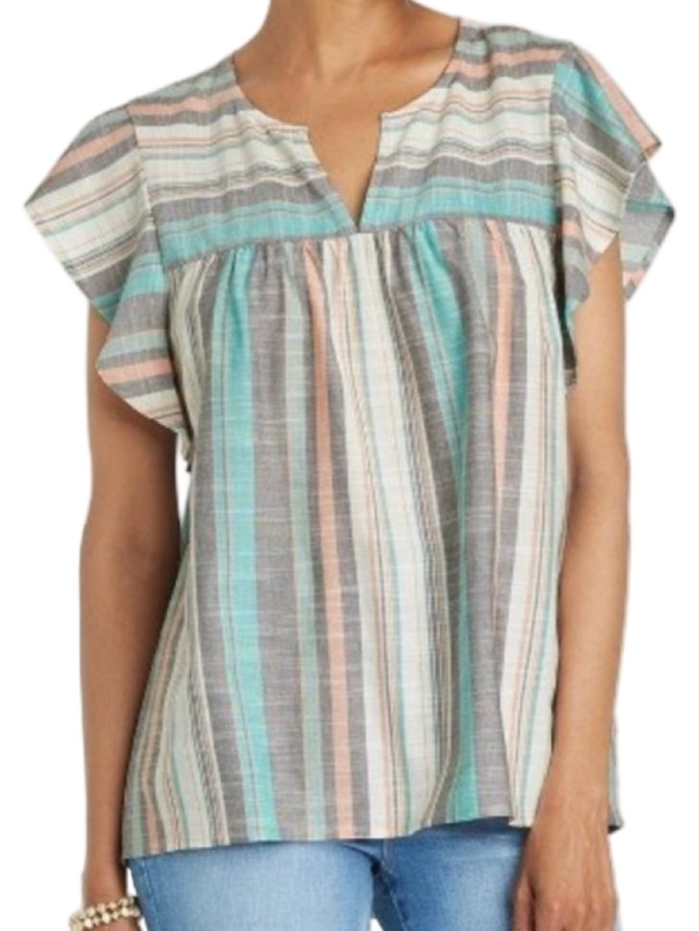 Knox Rose Striped Flutter Sleeve Top Women’s XS Summer Beach Boho Vacation - Picture 1 of 6
